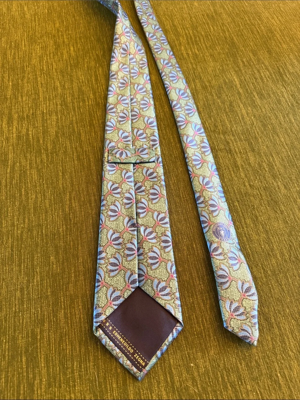 Ermenegildo Zegna Blue and Purple Geometric Floral Silk Tie